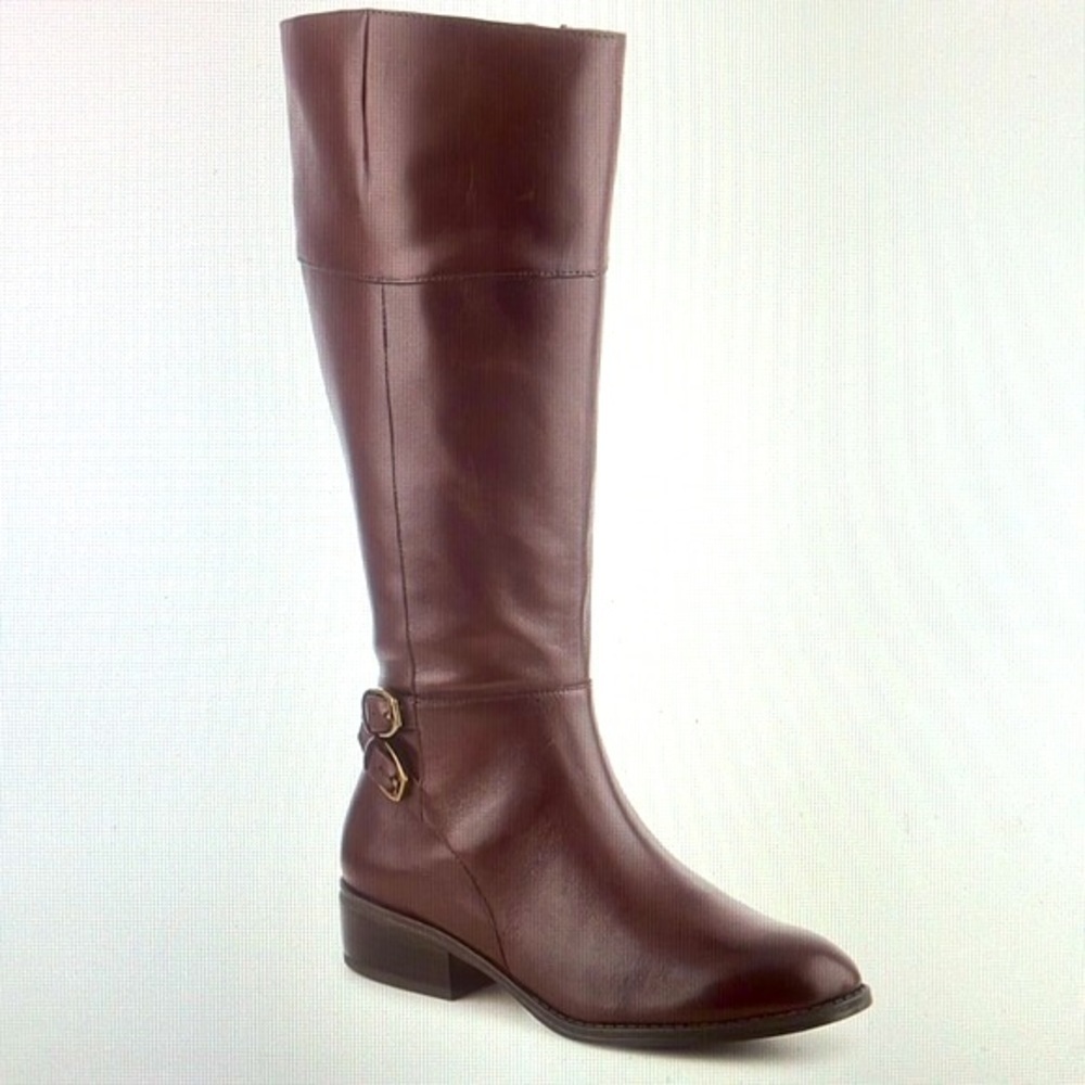 NWOB Lauren Ralph Lauren 'Macelyn' riding boot brwn leather buckle detail Sz 8B